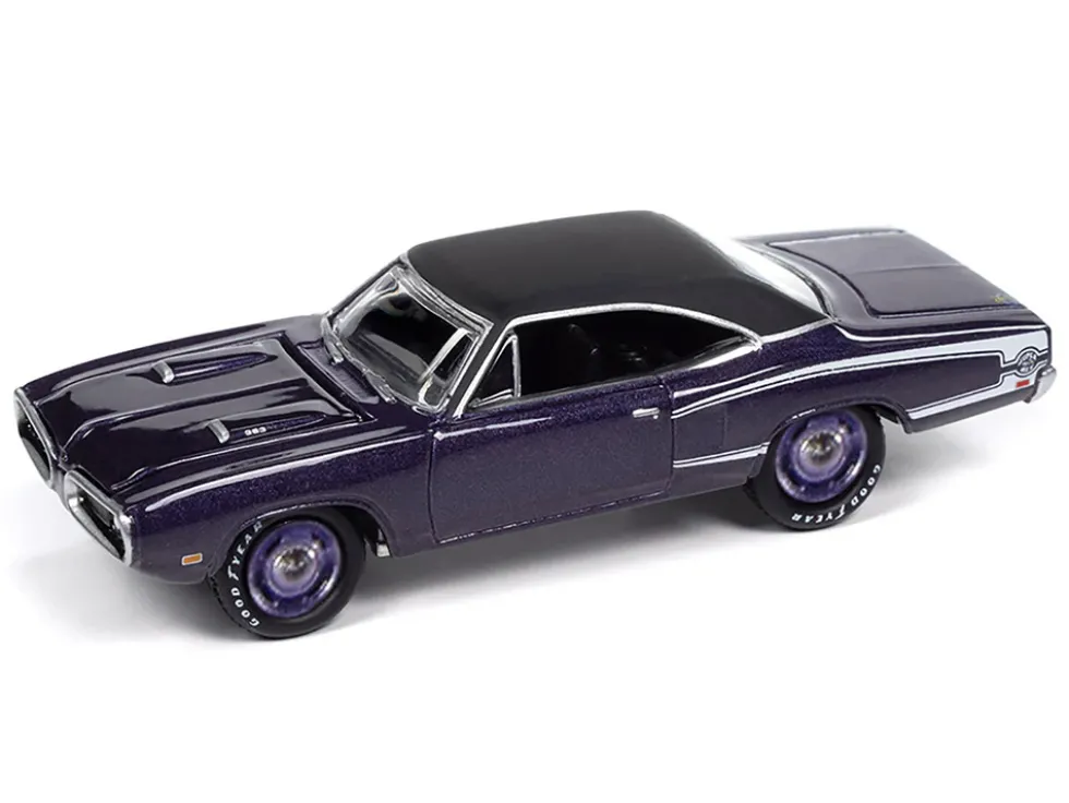 1970 Dodge Coronet Super Bee "Mr. Norm's" Plum Crazy Metallic with Black Top and White Stripes 1/64 Diecast Model Car by Johnny Lightning
