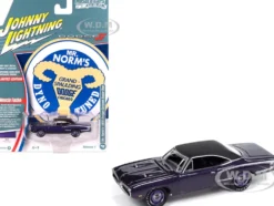 1970 Dodge Coronet Super Bee "Mr. Norm's" Plum Crazy Metallic with Black Top and White Stripes 1/64 Diecast Model Car by Johnny Lightning