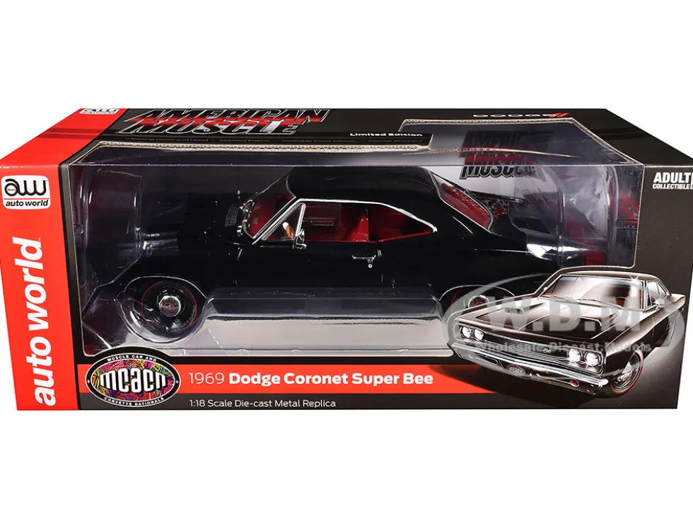 1969 Dodge Coronet Super Bee "Muscle Car & Corvette Nationals" (MCACN) Black with Red Interior "American Muscle" Series 1/18 Diecast Model Car by Auto World