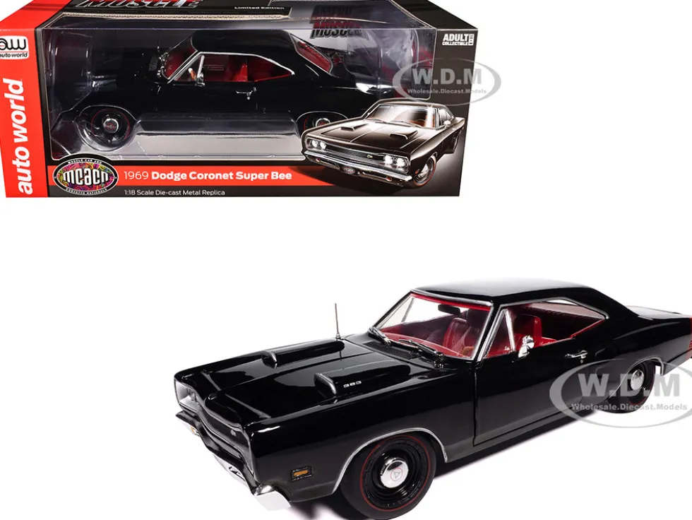 1969 Dodge Coronet Super Bee "Muscle Car & Corvette Nationals" (MCACN) Black with Red Interior "American Muscle" Series 1/18 Diecast Model Car by Auto World