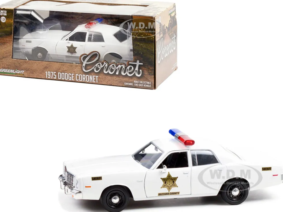 1975 Dodge Coronet White Hazzard County Sheriff 1/24 Diecast Model Car Greenlight 84104