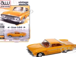 1961 Dodge Dart Phoenix Lowrider Mango Smoothie Metallic with Graphics and Orange Interior "Vintage Muscle" Series 1/64 Diecast Model Car by Auto World