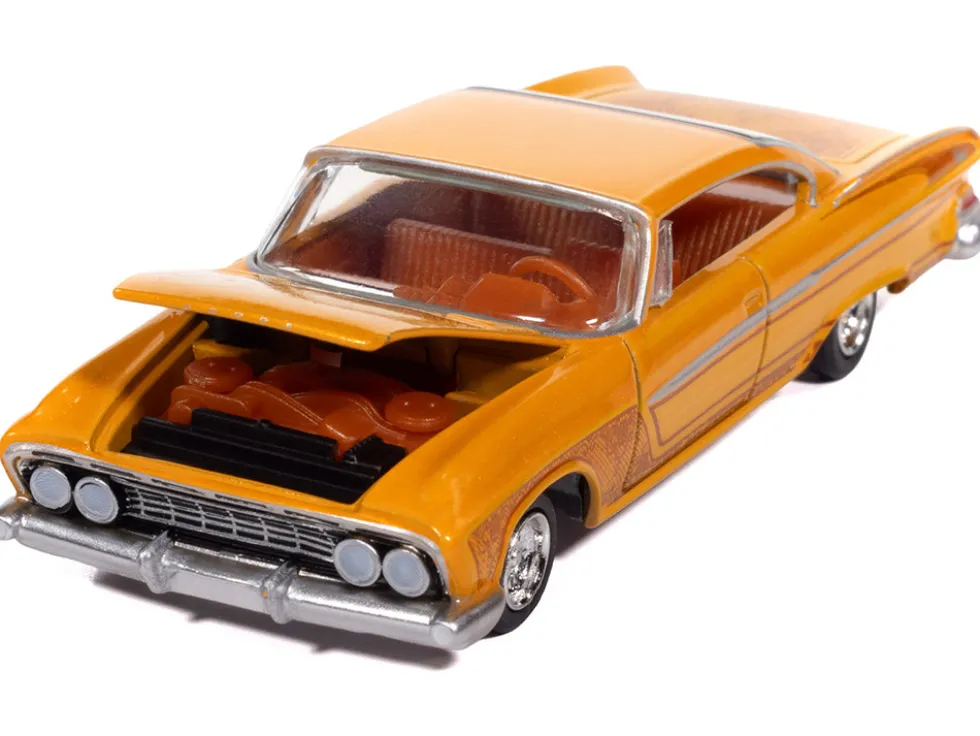 1961 Dodge Dart Phoenix Lowrider Mango Smoothie Metallic with Graphics and Orange Interior "Vintage Muscle" Series 1/64 Diecast Model Car by Auto World