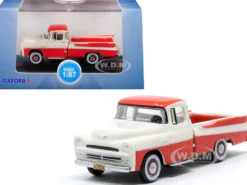 1957 Dodge D100 Sweptside Pickup Truck Tropical Coral Glacier White 1/87 HO Scale Diecast Model Car Oxford Diecast 87DP57001