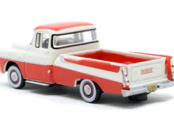 1957 Dodge D100 Sweptside Pickup Truck Tropical Coral Glacier White 1/87 HO Scale Diecast Model Car Oxford Diecast 87DP57001