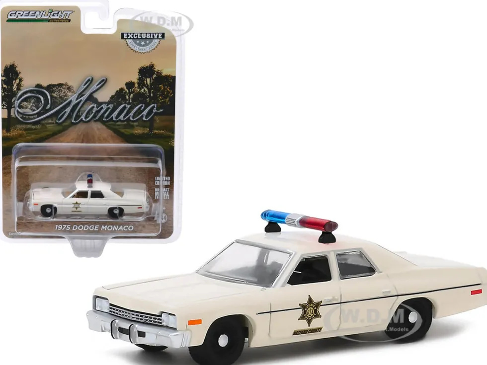 1975 Dodge Monaco Cream Hazzard County Sheriff Hobby Exclusive 1/64 Diecast Model Car Greenlight 30140