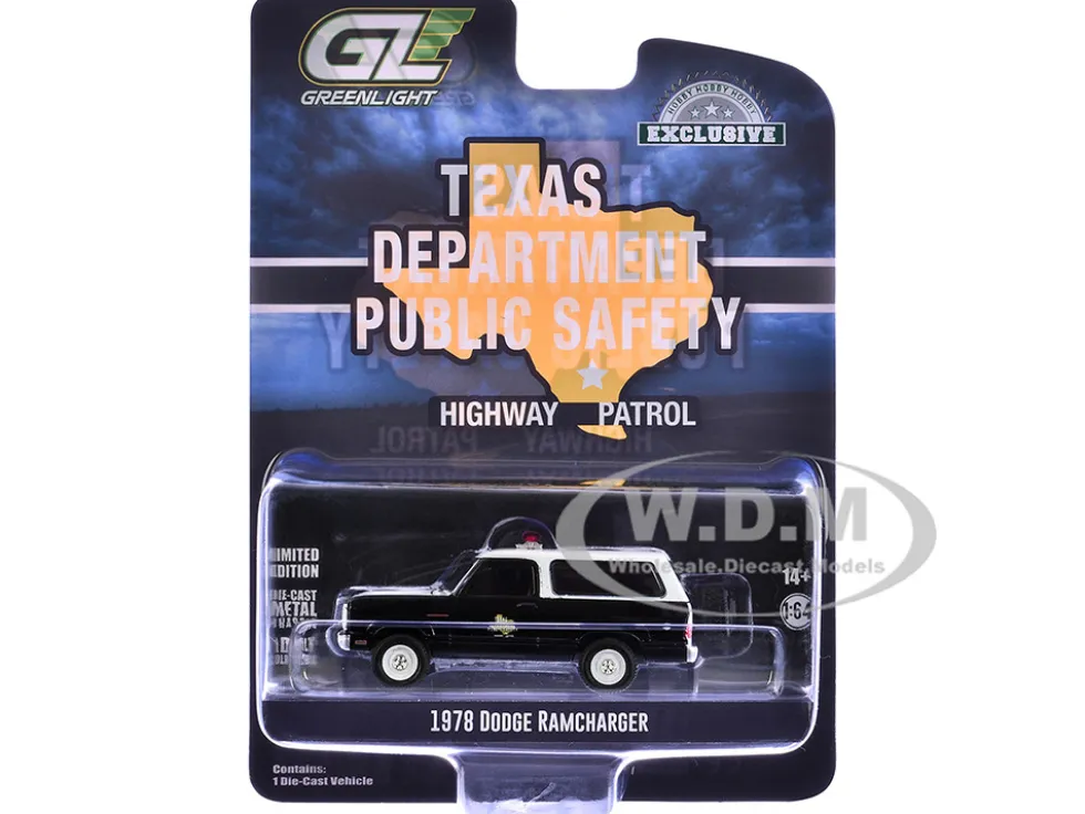 1978 Dodge Ramcharger Police Vehicle "Texas Department of Public Safety Highway Patrol" Black with White Hood and Top "Hobby Exclusive" Series 1/64 Diecast Model Car by Greenlight