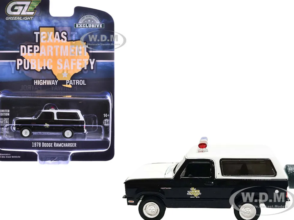 1978 Dodge Ramcharger Police Vehicle "Texas Department of Public Safety Highway Patrol" Black with White Hood and Top "Hobby Exclusive" Series 1/64 Diecast Model Car by Greenlight