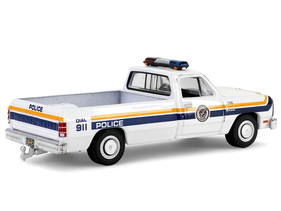 1990 Dodge Ram D250 Pickup Truck "Philadelphia, PA Police Department" White with Stripes and Utility Trailer "Hot Pursuit Hitch & Tow" Series 1 1/64 Diecast Model Cars by Greenlight