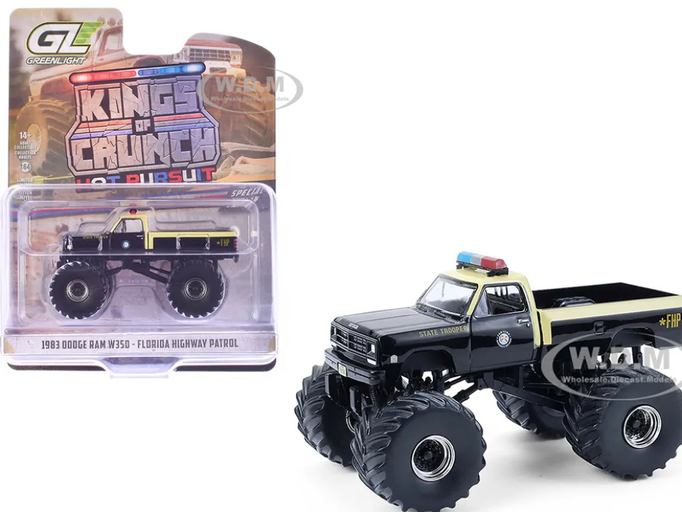 1983 Dodge Ram W350 Monster Truck "Florida Highway Patrol" Black with Cream Top and Stripes "Kings of Crunch - Hot Pursuit" Special Edition 1/64 Diecast Model Car by Greenlight