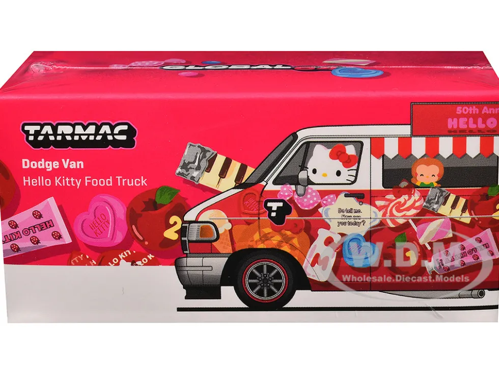 Dodge Van "Hello Kitty Food Truck" White and Red with Graphics "Global64" Series 1/64 Diecast Model by Tarmac Works
