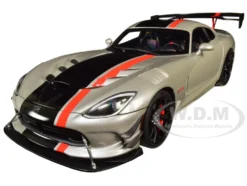 2017 Dodge Viper ACR Billet Silver Metallic Black Red Stripes 1/18 Model Car Autoart 71733