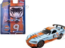 2008 Dodge Viper SRT10 #9 "Gulf Oil" Light Blue and Orange Limited Edition to 2496 pieces Worldwide 1/64 Diecast Model Car by Johnny Lightning