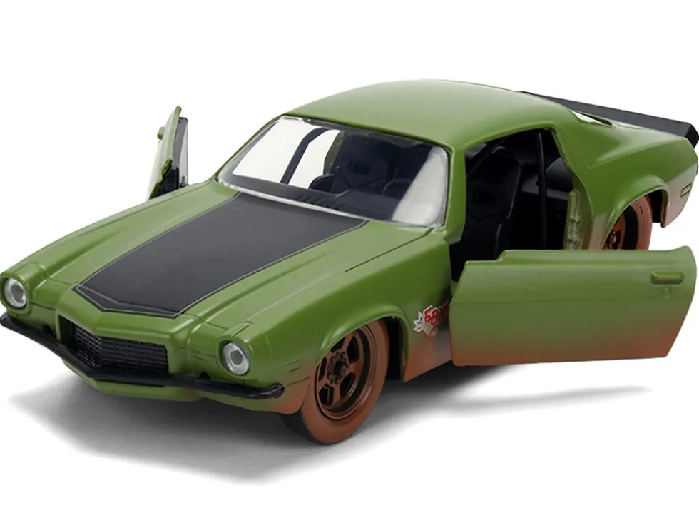 Dom's 1973 Chevrolet Camaro "F-Bomb" Matt Green (Dirty Version) with Black Hood Stripe "Fast & Furious" (2009) Movie "Fast & Furious 25 Years" Series 1/32 Diecast Model Car by Jada