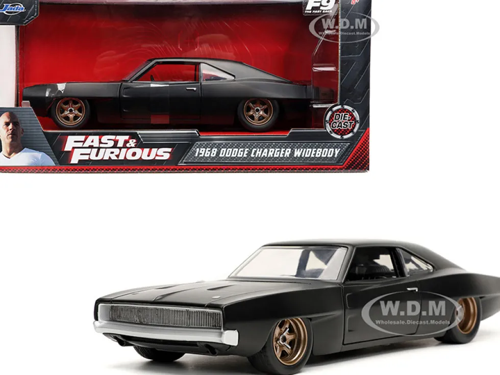Dom's 1968 Dodge Charger Widebody Matt Black Fast & Furious 9 F9 2021 Movie 1/24 Diecast Model Car Jada 32614