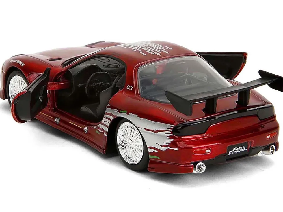 Dom's Mazda RX-7 Candy Red with Graphics "The Fast and the Furious" (2001) Movie "25 Years of Fast & Furious" Series 1/32 Diecast Model Car by Jada