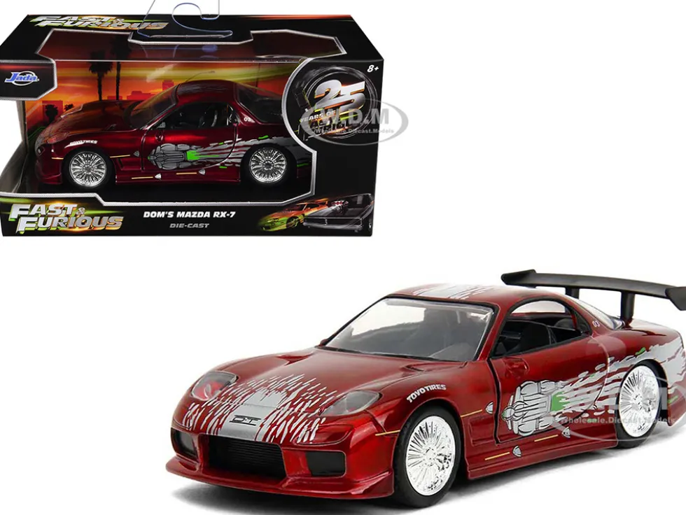 Dom's Mazda RX-7 Candy Red with Graphics "The Fast and the Furious" (2001) Movie "25 Years of Fast & Furious" Series 1/32 Diecast Model Car by Jada