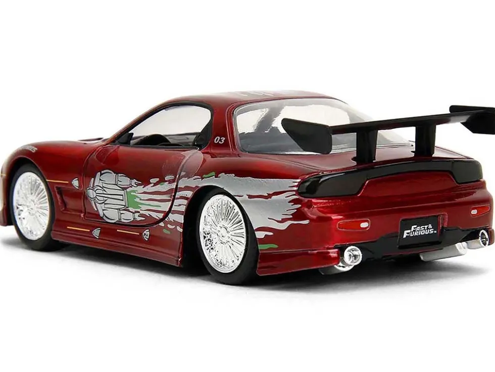 Dom's Mazda RX-7 Candy Red with Graphics "The Fast and the Furious" (2001) Movie "25 Years of Fast & Furious" Series 1/32 Diecast Model Car by Jada