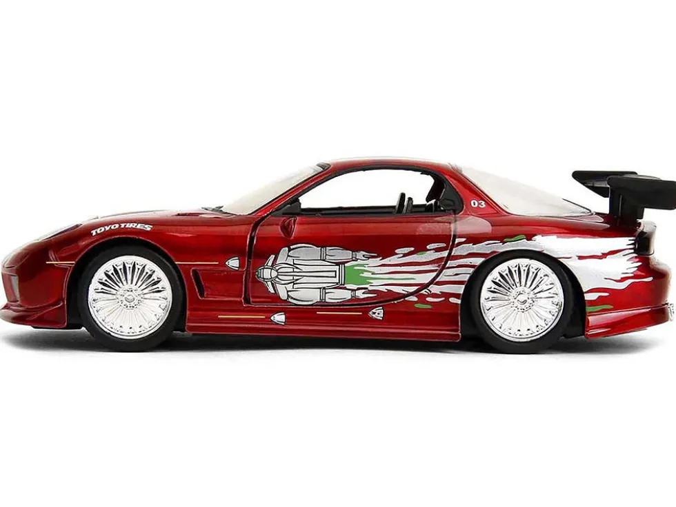 Dom's Mazda RX-7 Candy Red with Graphics "The Fast and the Furious" (2001) Movie "25 Years of Fast & Furious" Series 1/32 Diecast Model Car by Jada