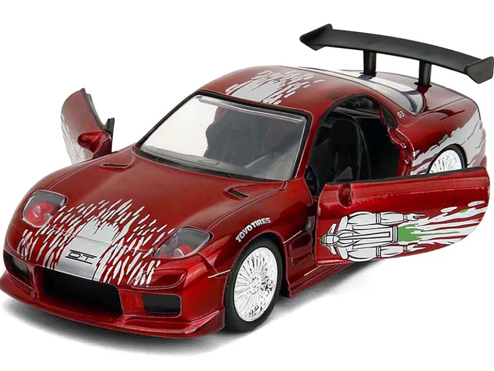 Dom's Mazda RX-7 Candy Red with Graphics "The Fast and the Furious" (2001) Movie "25 Years of Fast & Furious" Series 1/32 Diecast Model Car by Jada