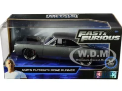 Dom's Plymouth Road Runner Metallic Gray Black Hood Stripe Fast & Furious Movie 1/24 Diecast Model Car Jada 30745