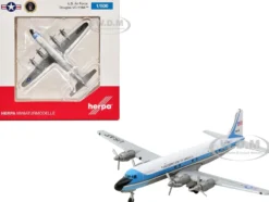 Douglas VC-118A Transport Aircraft "United States Air Force One, 1254th Air Transport Wing, Andrews Air Base" (53-3240) White with Blue Stripes 1/500 Diecast Model Airplane by Herpa