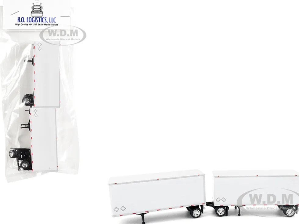 28' Dry Van Double Pup Trailers White Set of 2 pieces 1/87 (HO) Plastic Model Car by HO Logistics
