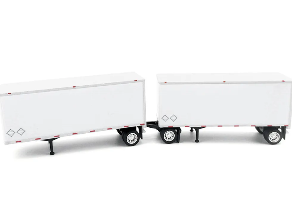 28' Dry Van Double Pup Trailers White Set of 2 pieces 1/87 (HO) Plastic Model Car by HO Logistics