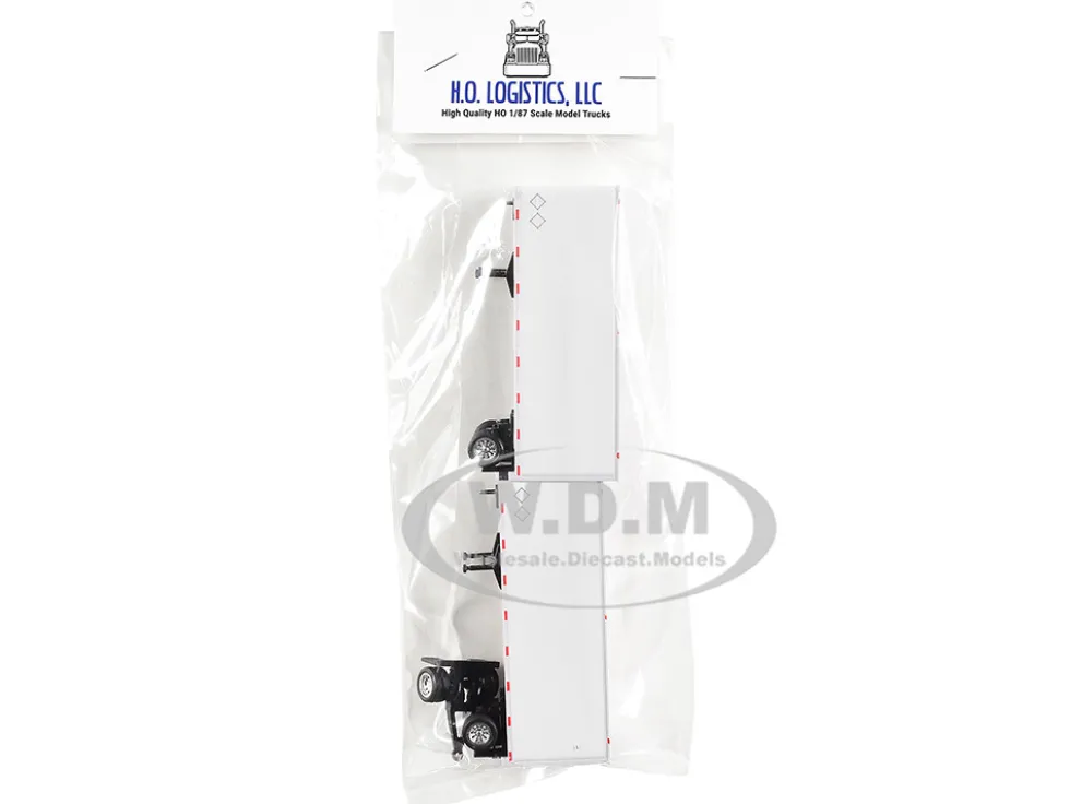 28' Dry Van Double Pup Trailers White Set of 2 pieces 1/87 (HO) Plastic Model Car by HO Logistics