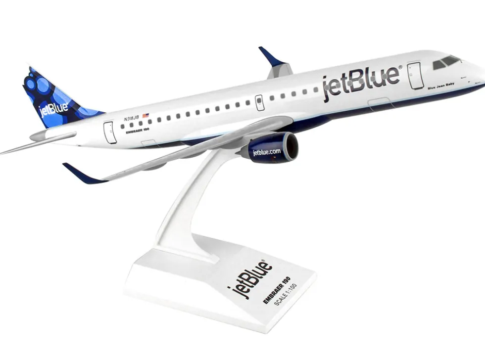 Embraer E190 Commercial Aircraft "JetBlue - Blueberries Livery" (N318JB) White with Blue Tail (Snap-Fit) 1/100 Plastic Model by Skymarks