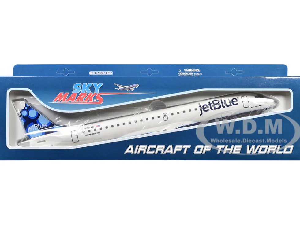 Embraer E190 Commercial Aircraft "JetBlue - Blueberries Livery" (N318JB) White with Blue Tail (Snap-Fit) 1/100 Plastic Model by Skymarks