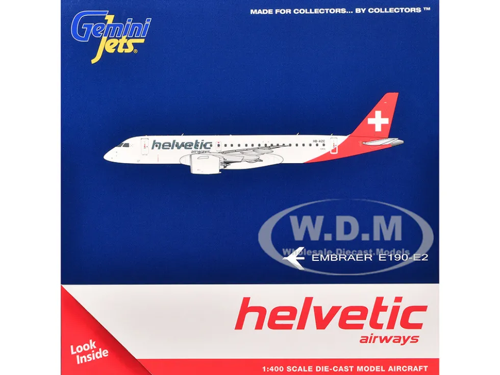 Embraer E190-E2 Commercial Aircraft "Helvetic Airways" (HB-AZC) White with Red Tail 1/400 Diecast Model Airplane by GeminiJets