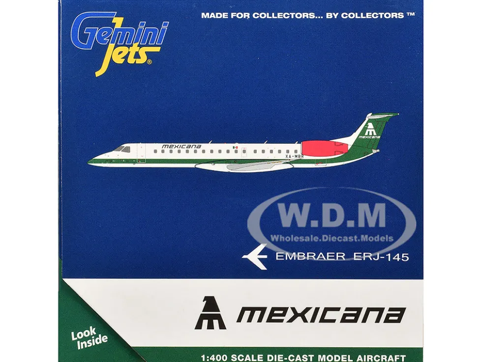 Embraer ERJ-145 Commercial Aircraft "Mexicana de Aviacion" (XA-MBR) White with Green Stripes 1/400 Diecast Model Airplane by GeminiJets
