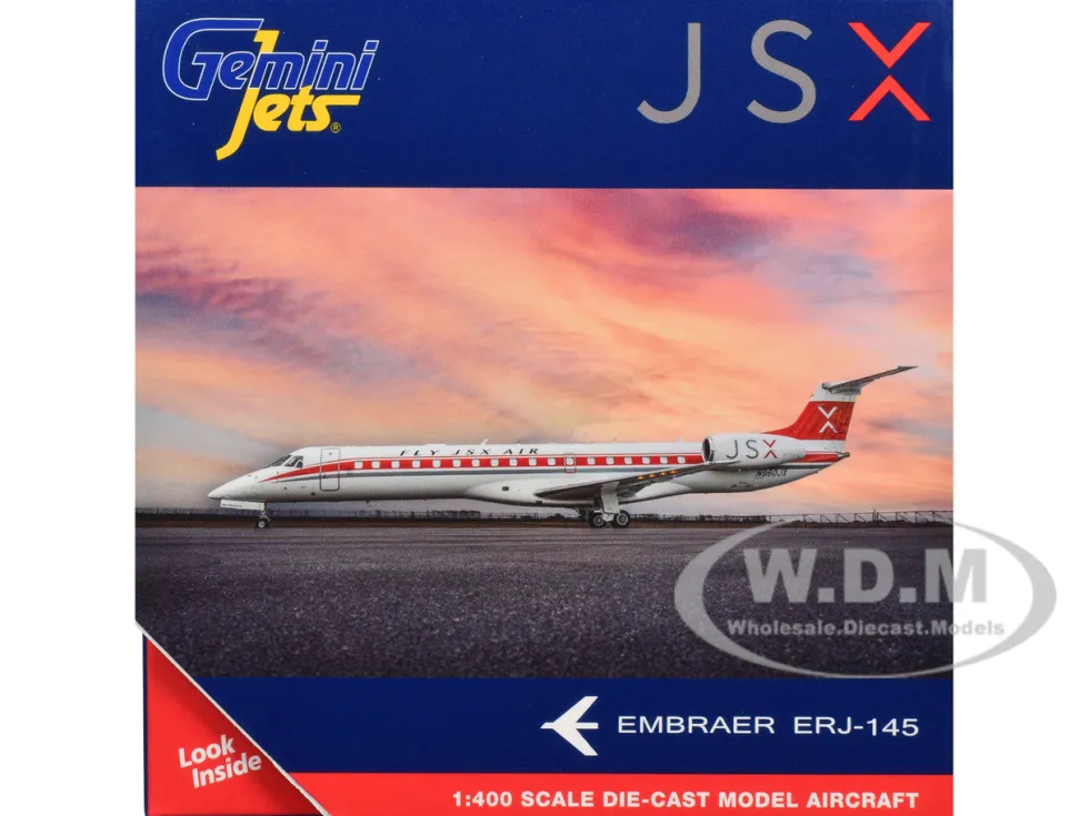 Embraer ERJ-145 Commercial Aircraft "JSX" (N960JX) White with Red Stripes and Tail 1/400 Diecast Model Airplane by GeminiJets
