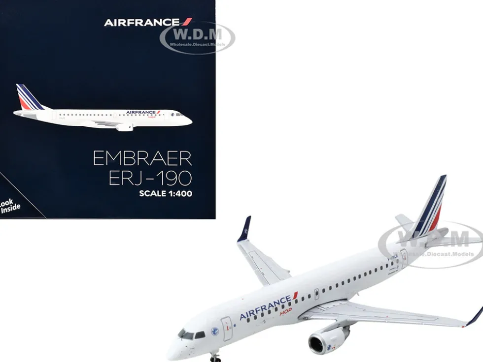 Embraer ERJ-190 Commercial Aircraft "Air France Hop" (F-HBLR) White with Striped Tail 1/400 Diecast Model Airplane by GeminiJets