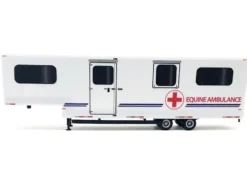 Equine Ambulance Trailer White with Blue Stripes 1/87 (HO) Plastic Model by Promotex