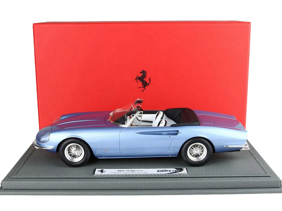 1966 Ferrari 365 California Convertible S/N 08347 "Geneve Motor Show" Light Blue Metallic with DISPLAY CASE Limited Edition to 200 pieces Worldwide 1/18 Model Car by BBR