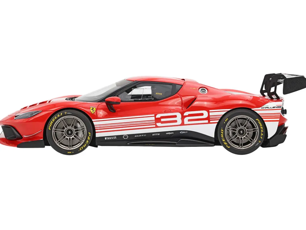 2023 Ferrari 296 Challenge #32 "Launch Version" Red with White Stripes with DISPLAY CASE Limited Edition to 296 pieces Worldwide 1/18 Model Car by BBR