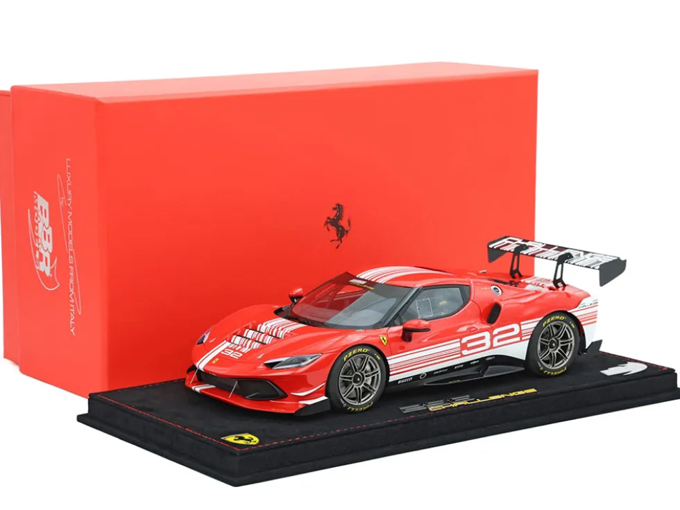 2023 Ferrari 296 Challenge #32 "Launch Version" Red with White Stripes with DISPLAY CASE Limited Edition to 296 pieces Worldwide 1/18 Model Car by BBR