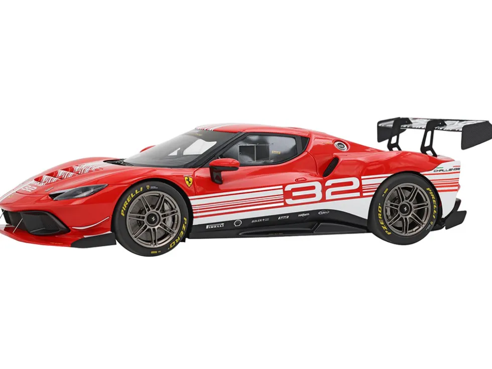 2023 Ferrari 296 Challenge #32 "Launch Version" Red with White Stripes with DISPLAY CASE Limited Edition to 296 pieces Worldwide 1/18 Model Car by BBR