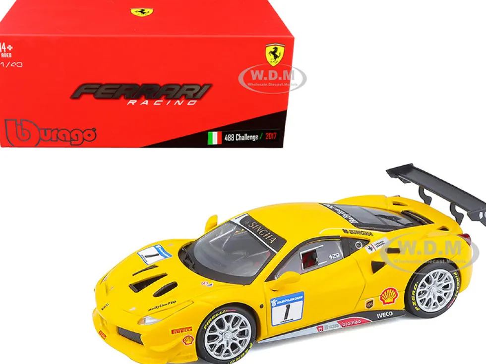 2017 Ferrari 488 Challenge #1 Yellow 1/43 Diecast Model Car Bburago 36306