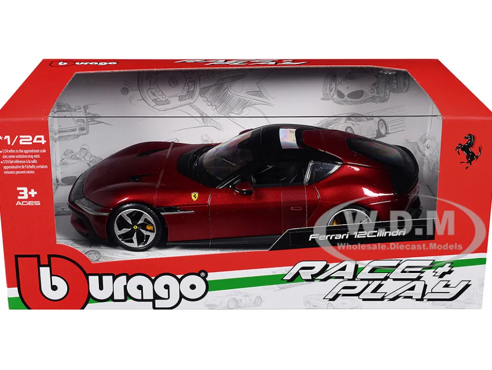 Ferrari 12Cilindri Red Metallic with Black Top "Race + Play" Series 1/24 Diecast Model Car by Bburago