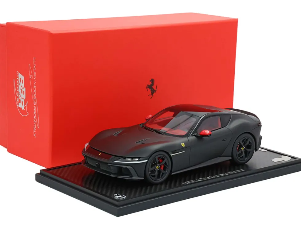 Ferrari 12Cilindri with Panoramic Roof Matt Black with DISPLAY CASE Limited Edition to 48 pieces Worldwide 1/18 Model Car by BBR