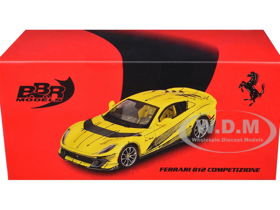Ferrari 812 Competizione Matt Yellow with Graphics and Yellow Interior "Tailor Made" 1/64 Diecast Model Car by BBR