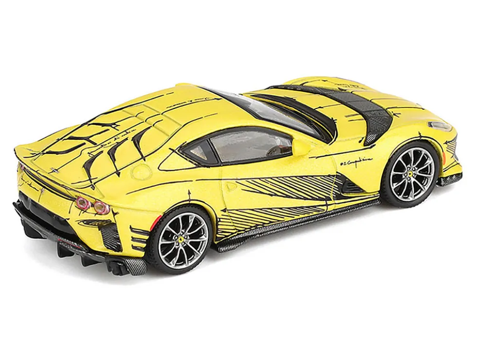 Ferrari 812 Competizione Matt Yellow with Graphics and Yellow Interior "Tailor Made" 1/64 Diecast Model Car by BBR