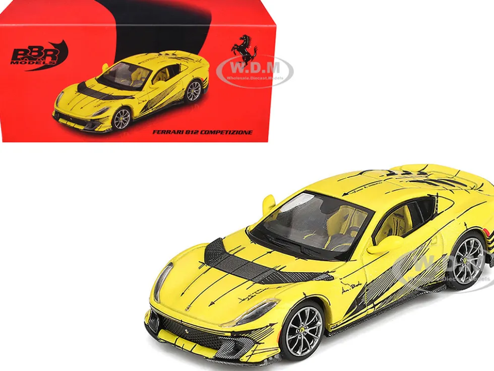 Ferrari 812 Competizione Matt Yellow with Graphics and Yellow Interior "Tailor Made" 1/64 Diecast Model Car by BBR