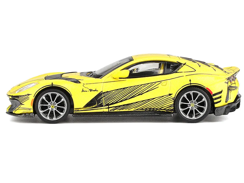 Ferrari 812 Competizione Matt Yellow with Graphics and Yellow Interior "Tailor Made" 1/64 Diecast Model Car by BBR