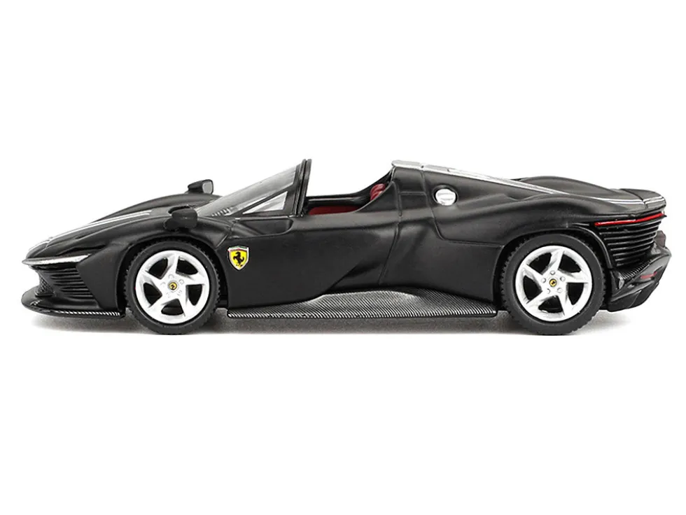 Ferrari Daytona SP3 Matt Black with White Stripes and Red Interior 1/64 Diecast Model Car by BBR