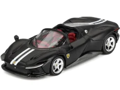 Ferrari Daytona SP3 Matt Black with White Stripes and Red Interior 1/64 Diecast Model Car by BBR