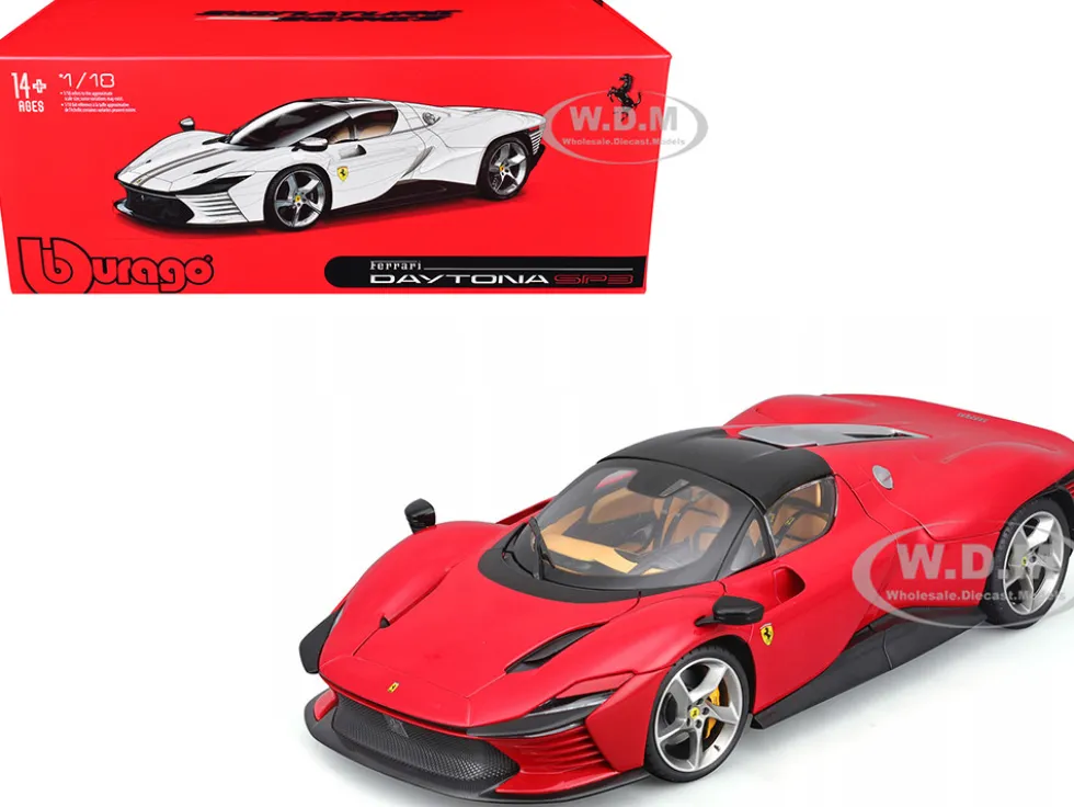 Ferrari Daytona SP3 Red with Black Top "Signature Series" 1/18 Diecast Model Car by Bburago